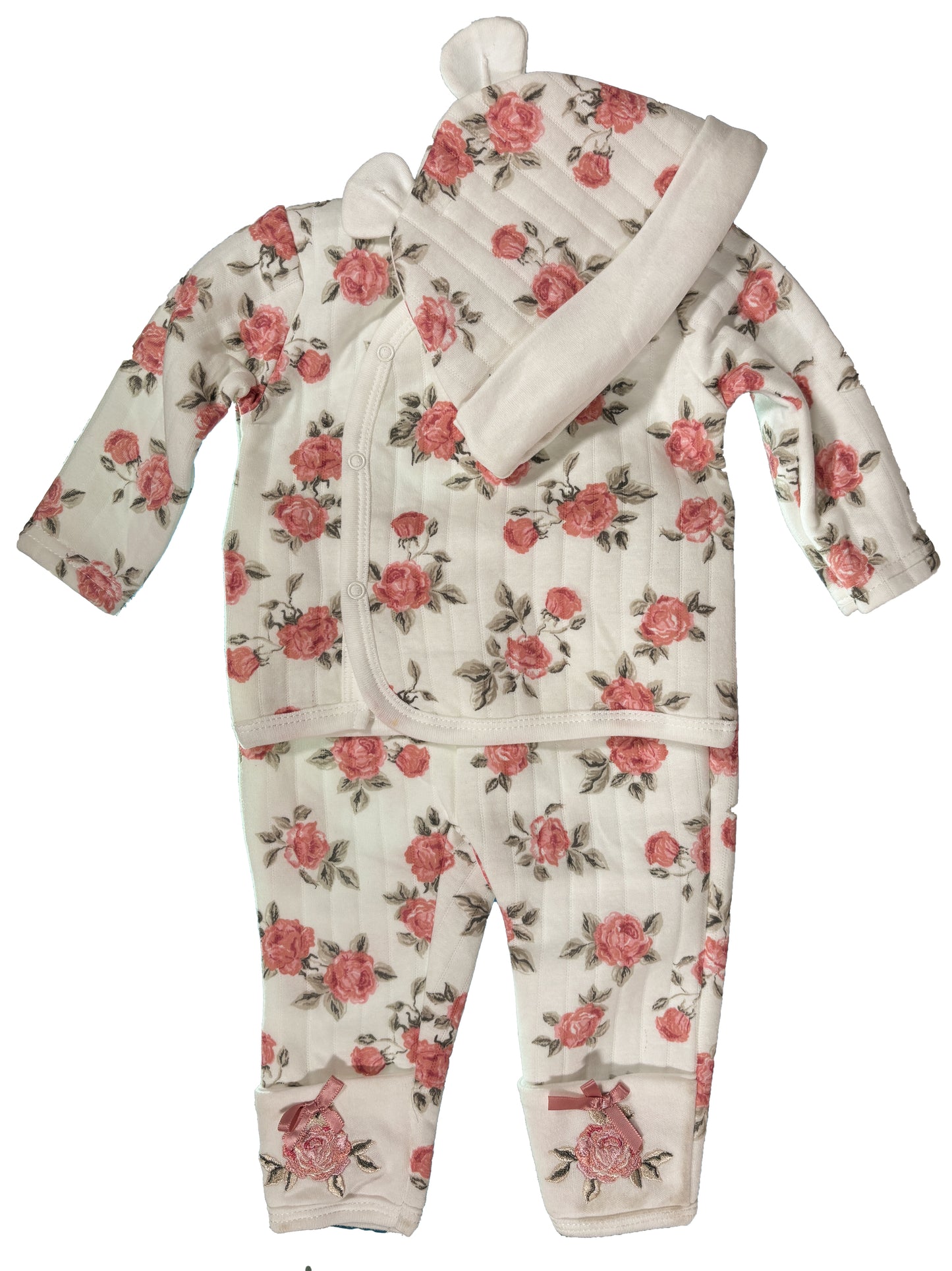 Conjunto 3p Blanco Rosas