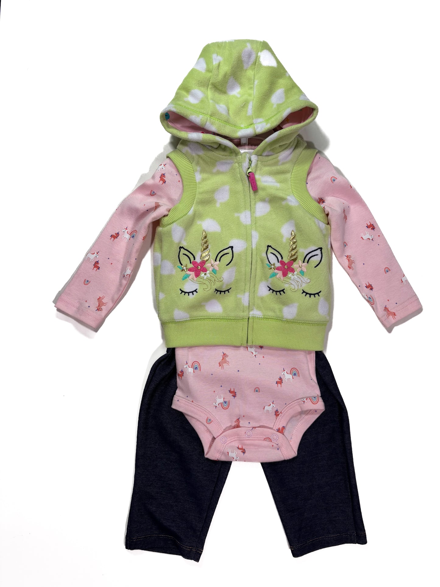 Conjunto Chaleco Verde Unicornio