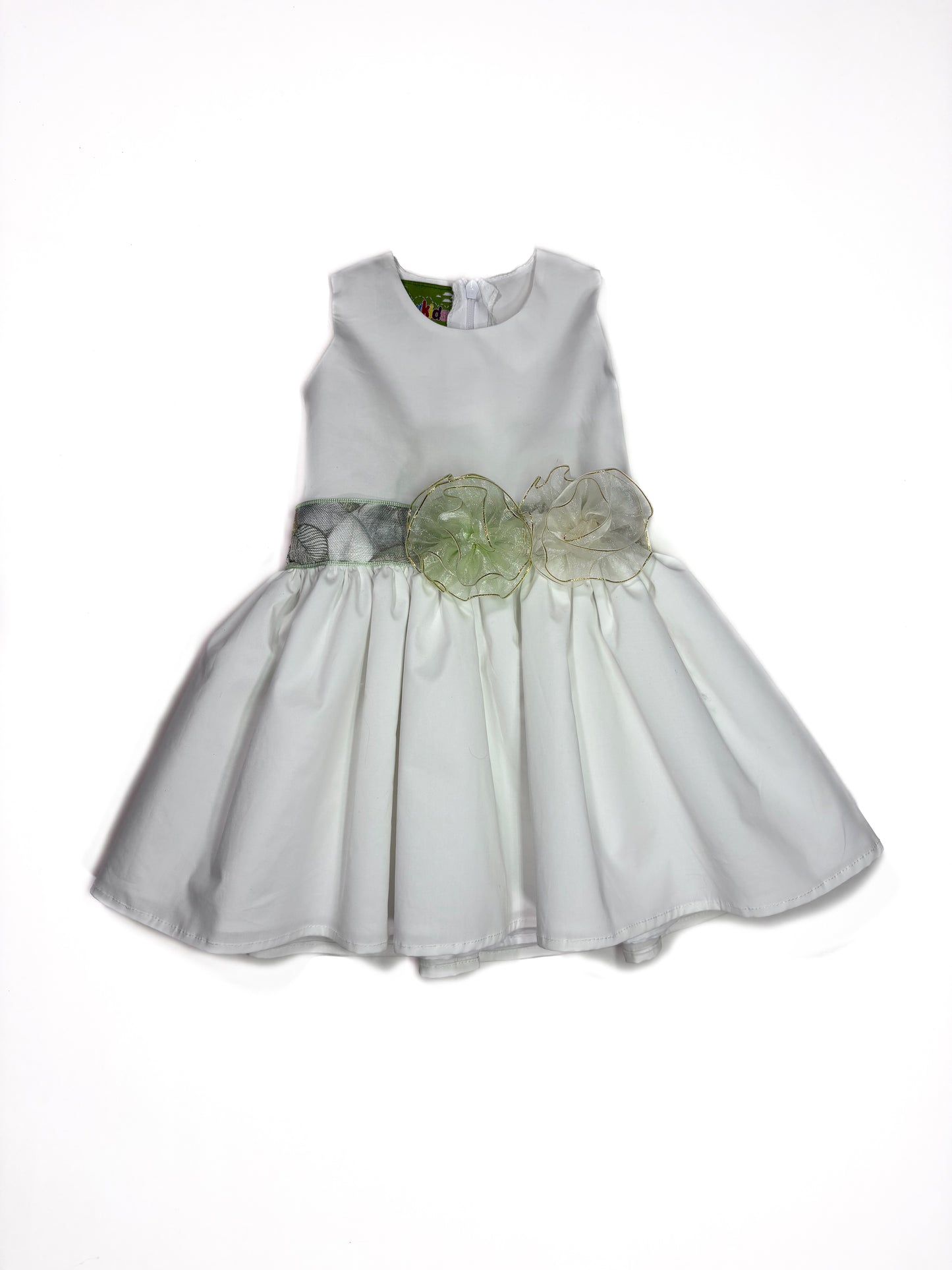 Vestido Blanco Cinta Verde