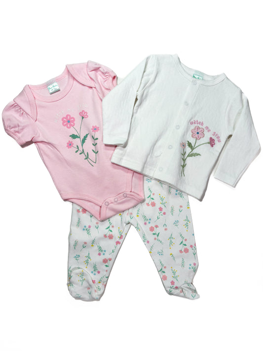 Conjunto 3p Blanco/Rosa Flores