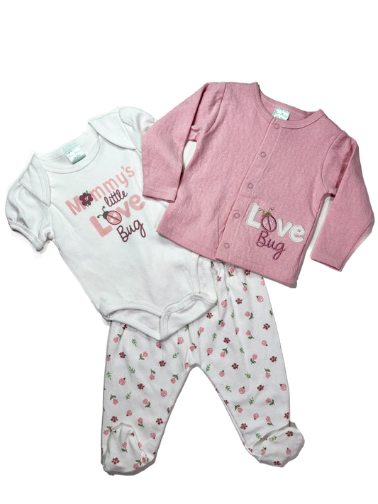 Conjunto 3p Blanco/Rosa Love Bug