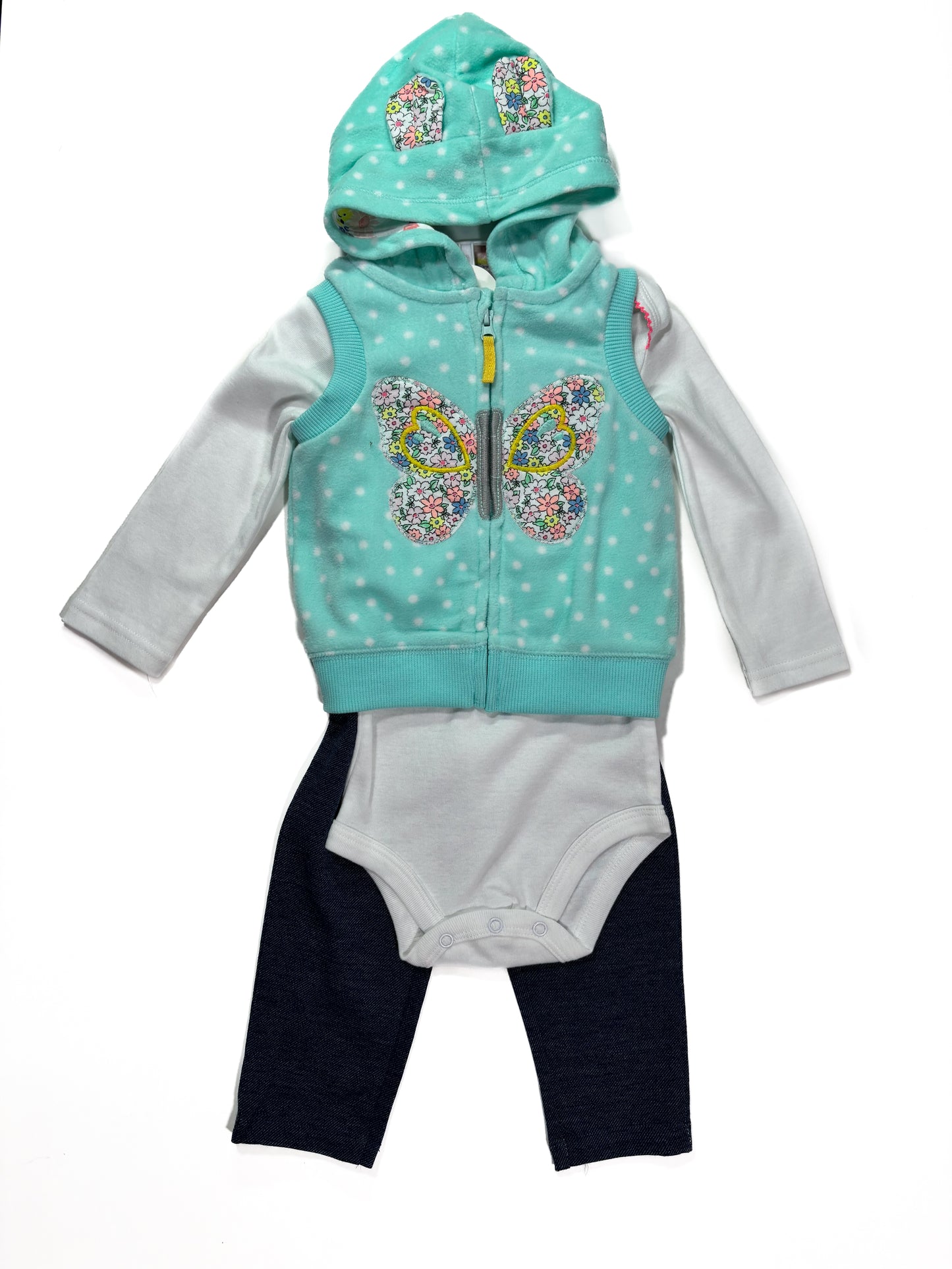 Conjunto Chaleco Celeste Mariposa