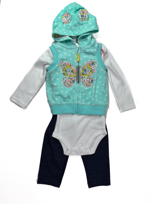 Conjunto Chaleco Celeste Mariposa
