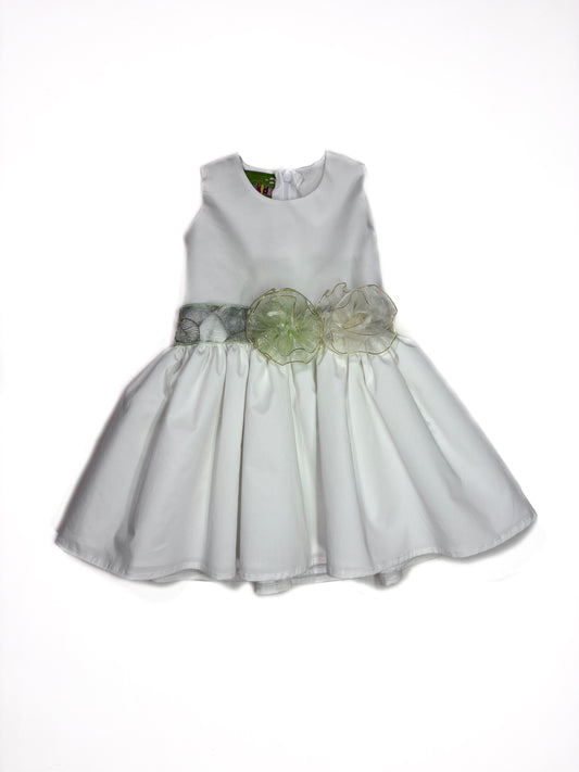 Vestido Blanco Cinta Verde