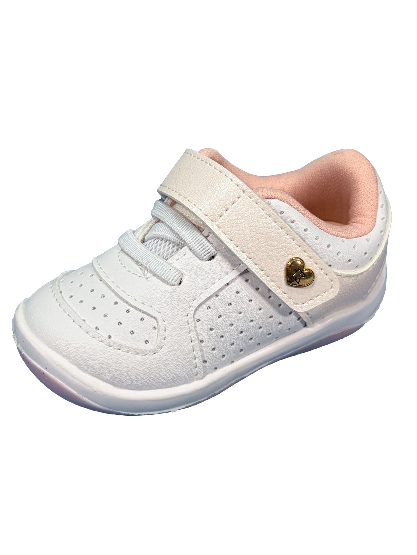 Zapato Velcro Corazon Blanco/Rosa