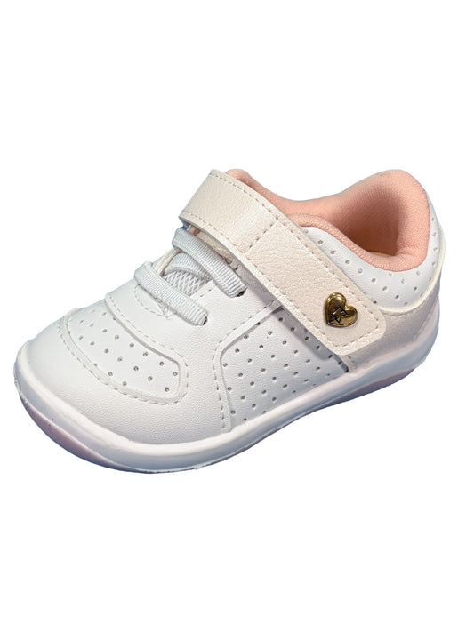 Zapato Velcro Corazon Blanco/Rosa