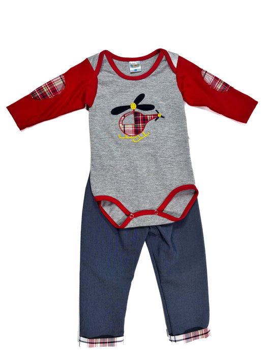 Conjunto 2p Rojo Helicoptero