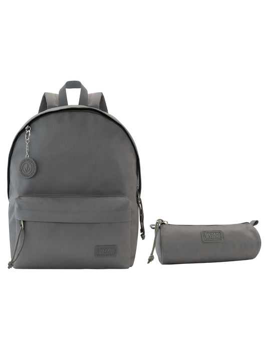 Mochila Gris Con Cartuchera